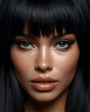 closeup of a woman model with short hair