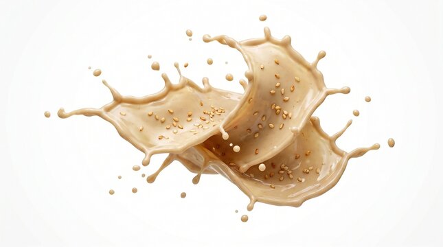 Liquid splash of creamy beverage in motion on white background  