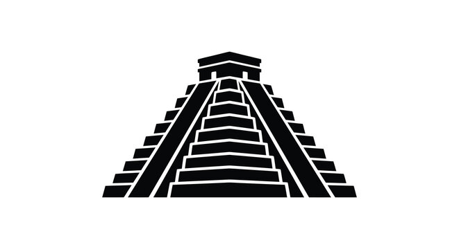 Mayan pyramid silhouette against a white background ancient temple structure illustration silhouette