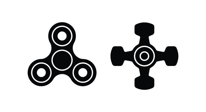 Two fidget spinner designs black and white outline silhouette