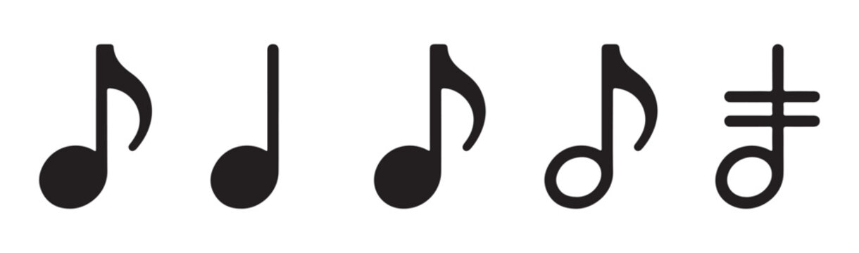 Set of musical notes eighth note sixteenth note and treble clef symbols.