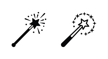 Two magic wands with star sparkles simple black silhouette © Gahima