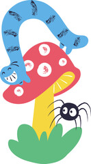 Obraz premium Worm On Mushroom Cartoon