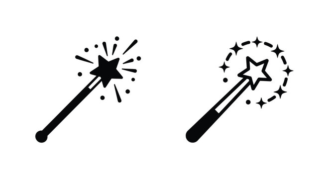 Two magic wands with star sparkles simple black silhouette