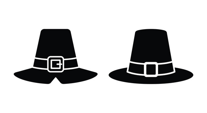 Two pilgrim hats with belt detail in black silhouette