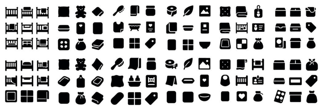 Sleep and care vector symbols with crib tag pillow for infographic layout in flat style