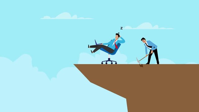Business Sabotage and Risk Concept with Businessman at Cliff Edge cartoon animation