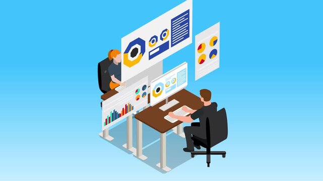 Business Team Working on Financial Data Analytics and Performance Dashboards 3d animation cartoon
