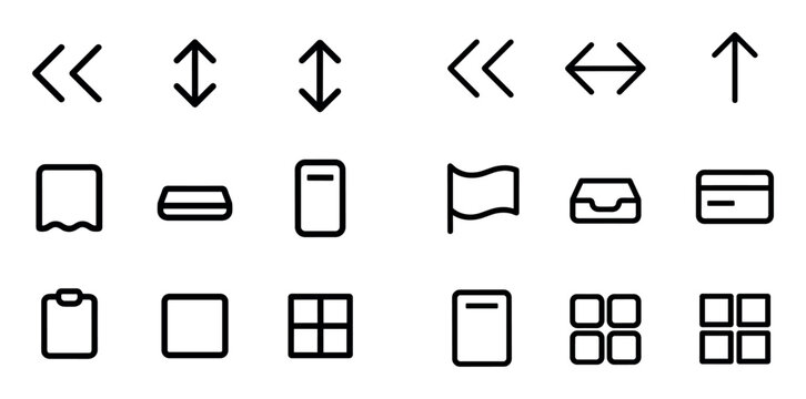 Navigation and interface design icons with arrows, flag and clipboard for web dashboard in minimal outline style