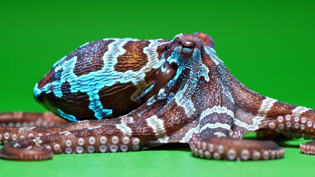 Colorful octopus marine animal with blue and brown pattern tentacles close up showing texture and suction cups sea life underwater creature aquatic mollusk in vibrant natural detail