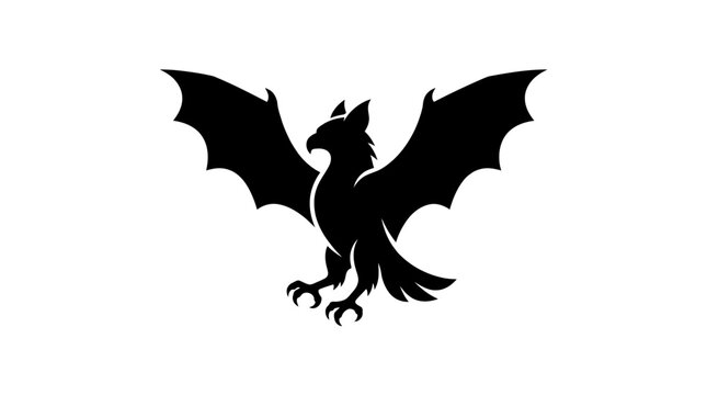 Black silhouette of a dragon flying.