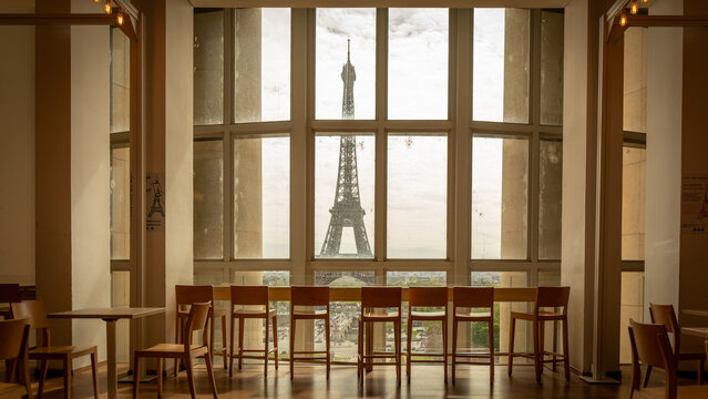 The Eiffel Tower thru the windows in Paris in France on may 15th 2026