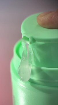 Footage video lotion on packaging close up detail texture