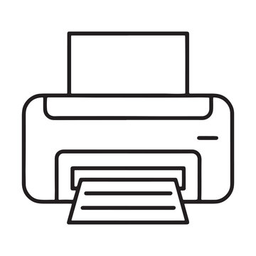 Line drawing of a modern printer with paper tray extended  office equipment icon