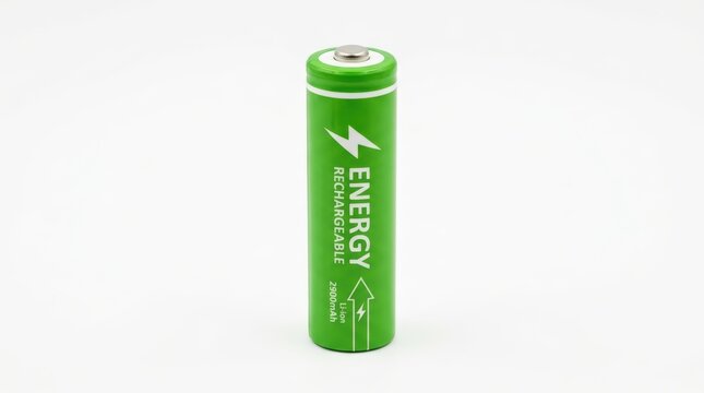 Battery Green Rechargeable Energy on White Background