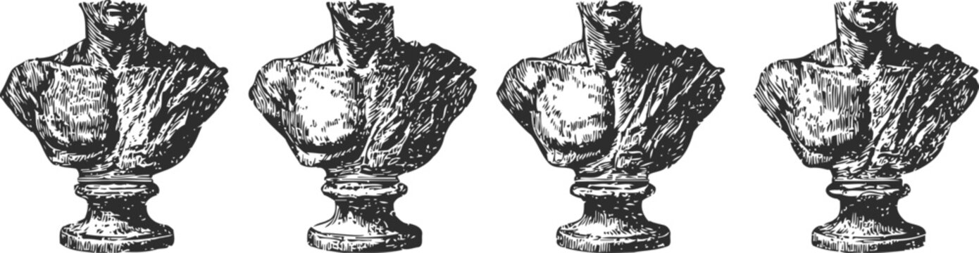 vintage marble bust engraving set antique sculpture portrait classical figure stone statue detailed carving art