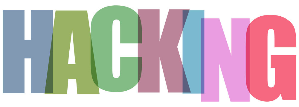 Hacking, colorful text, word concept, cyber security, coding