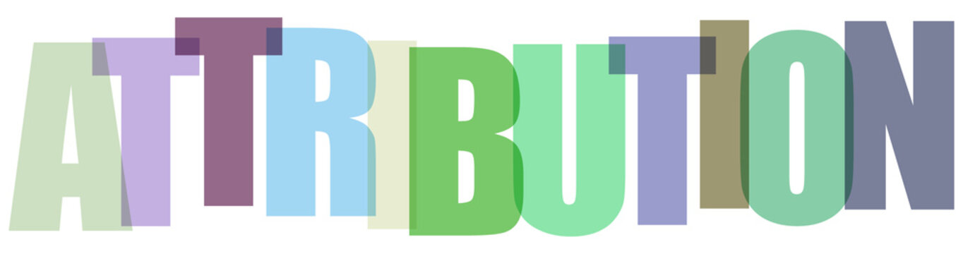 Colorful attribution text, typography design, pastel letters, white background