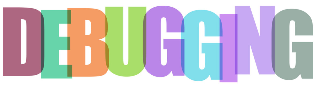 Colorful debugging concept, coding bug fix, software development process, programming error solution