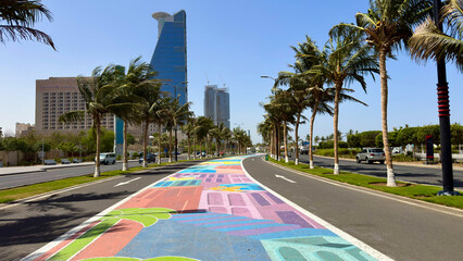 Modern skyscrapers and colourful promenade on Jeddah waterfront road, Saudi Arabia © mohamed alhamami