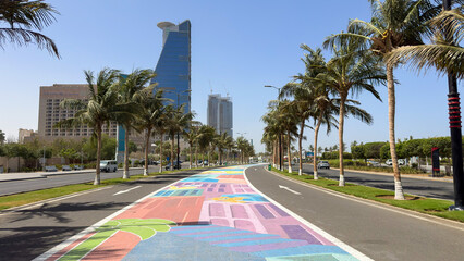Modern skyscrapers and colourful promenade on Jeddah waterfront road, Saudi Arabia © mohamed alhamami