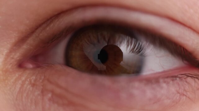 Extreme close-up macro shot of a human eye with detailed iris and eyelashes