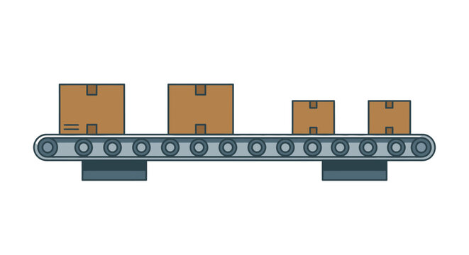 Cardboard Boxes Moving on a Conveyor Belt System.