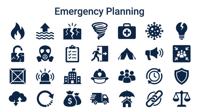 Emergency Planning Icons Representing Safety Preparedness and Disaster Management Concepts