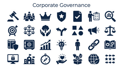 Fototapeta premium Corporate Governance Icons Set Business Strategy Decision Making Legal Compliance Ethics Management and Organization Symbols