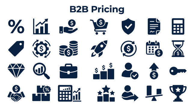 B2B Pricing Icons Set Business Finance Strategy Growth Investment and Key Performance Indicators Collection