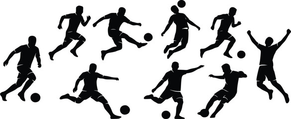 Fototapeta premium Soccer Player Silhouettes Action Poses, Football, Sport, Isolated