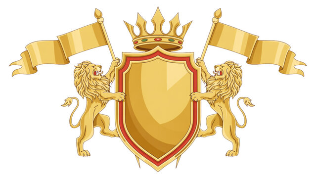 Golden royal crest emblem with crown and decorative elements Vector