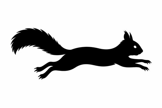 Black silhouette of a running squirrel on a white background.