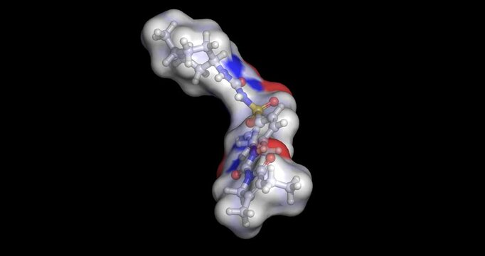 Glimepiride, drug/sulfonylurea and KATP channel blocker for type 2 diabetes, 3D molecule spinning, 4K