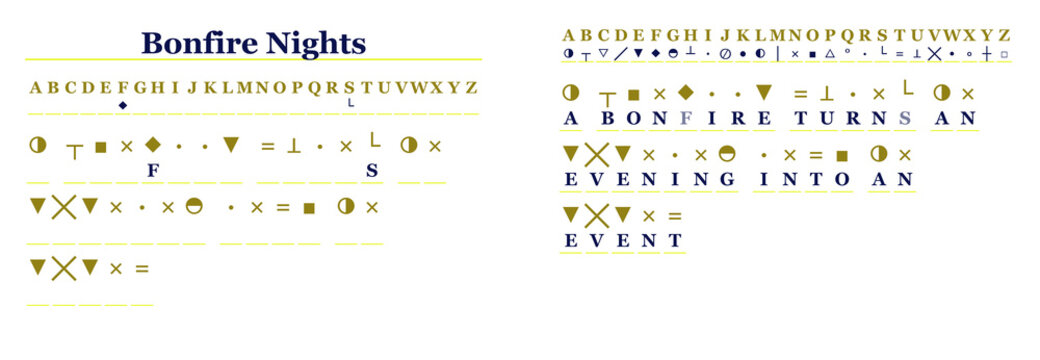 Cryptogram for Bonfire Nights with solution included