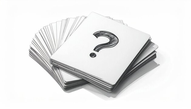 Stack of blank cards with a hand-drawn question mark on top graphic resource