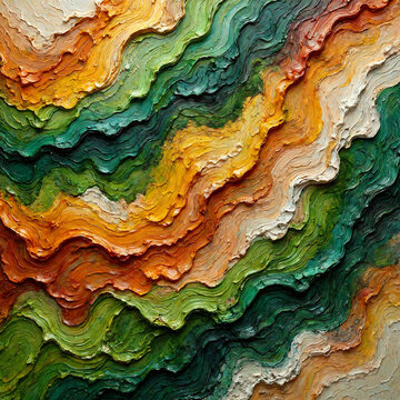 Abstract layered rock formation with colorful wavy patterns