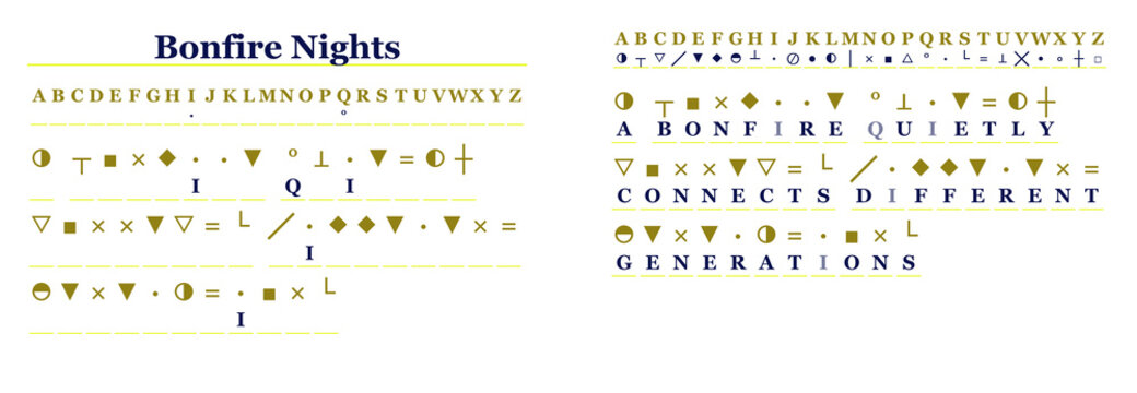 Bonfire Nightsthemed cryptogram with answer isolated on transparent background