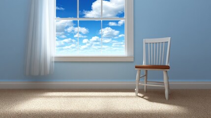 Fototapeta premium Chair by window with sky view interior scene daylight copy space