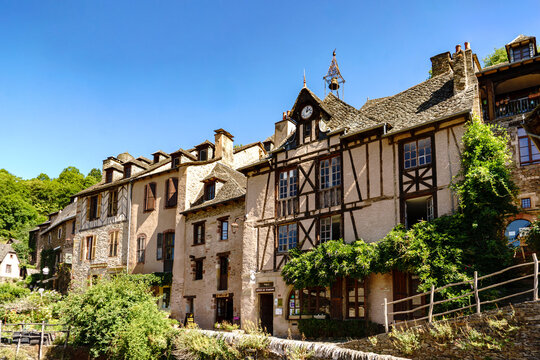 France. Aveyron (12). Conques-en-Rouergue. On the Via Podiensis. Way of Saint James of Compostela. Typical half-timbered houses