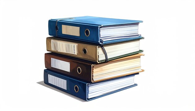 Stack of four colorful ring binders in a row isolated on a clean white background archival storage