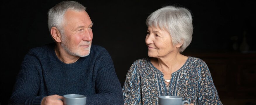 older duo savoring java and chat at their dining table