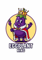 Obraz premium Joyful Eggplant King Illustration: Regal Purple Veggie Crowned & Smiling, Playful Art