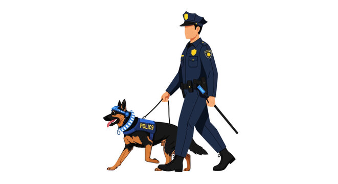 Police officer walking with trained K9 unit on duty