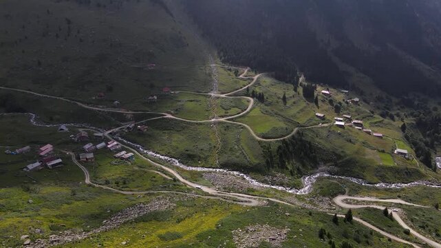 Aerial footage of Kackar mountain ranges and plateaus in Rize province.