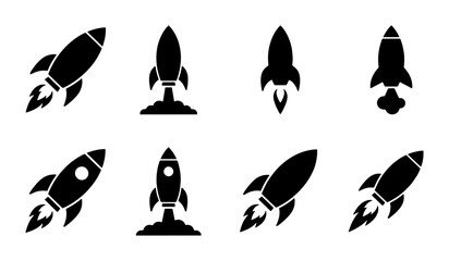 Rocket Ship Icons, Spacecraft Vector Set, Launch and Flight Symbols, Sci-Fi Exploration Graphics © Tanjina
