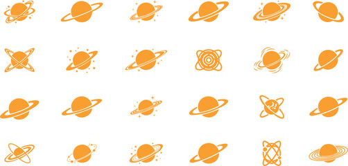 Saturn planet, ringed world and galaxy icon set collection group in flat style vector, space, cosmic, astronomy, orbit, universe symbols bundle © AbdulJabbar