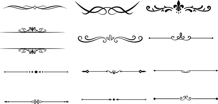Modern Divider Set Minimal Line Divider Set for Modern Design on White Background Line divider text border, art deco decorative frame minimal design. Vintage ribbon and horizontal ornament PNG