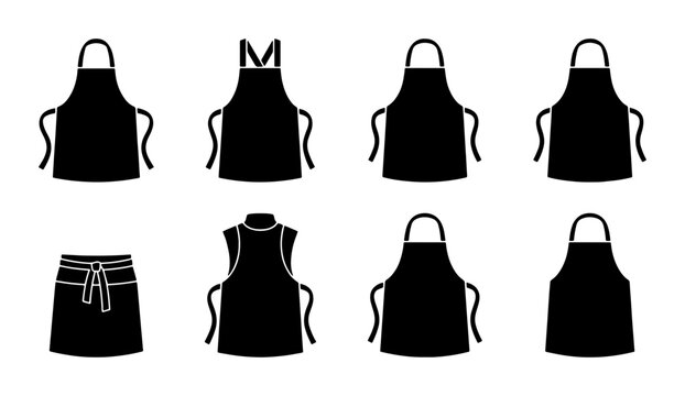 Black Apron Collection, Chef Bibs, Kitchen Wear, Culinary Uniforms, Restaurant Apparel, 7 Vector Icons