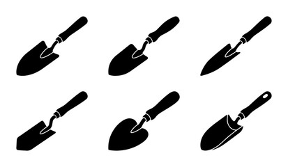 Garden Trowel Icons Set, Hand Tool Silhouettes, Cultivating Equipment Vector Collection © Nafisa